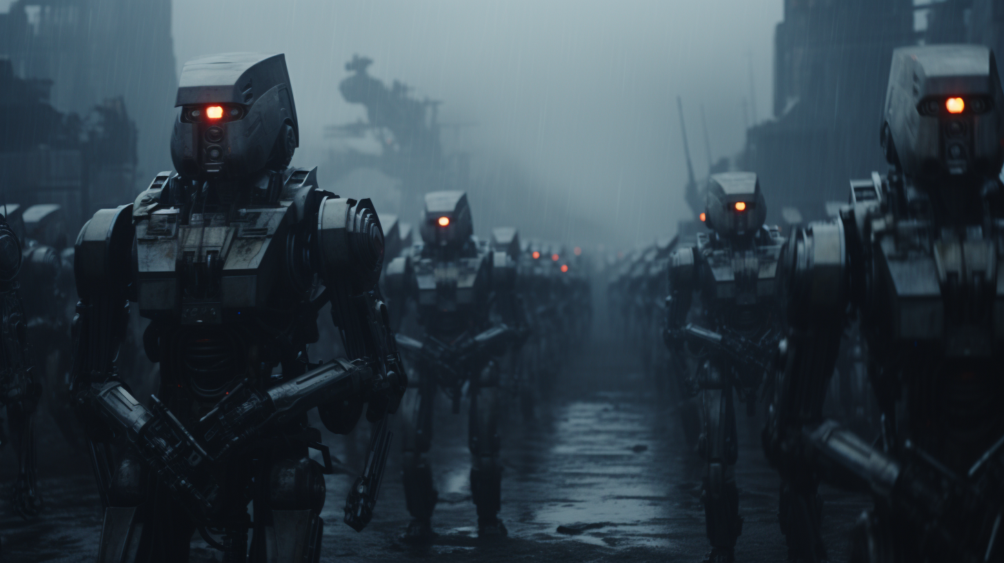 Enormous sci-fi robot army lineup