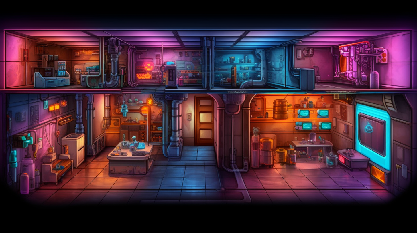 Virtual Tabletop Map of a Colorful Scientist Laboratory