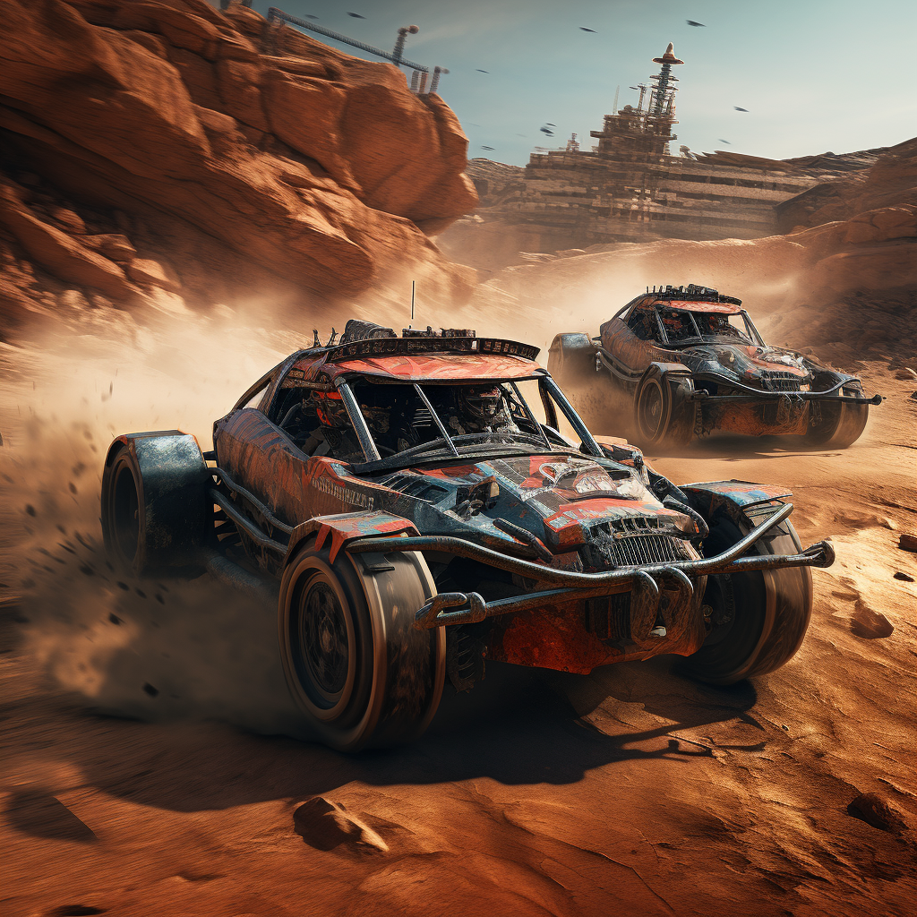 Futuristic race car in dirt race