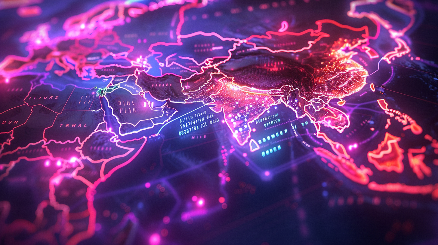 Silk Road map with neon lights