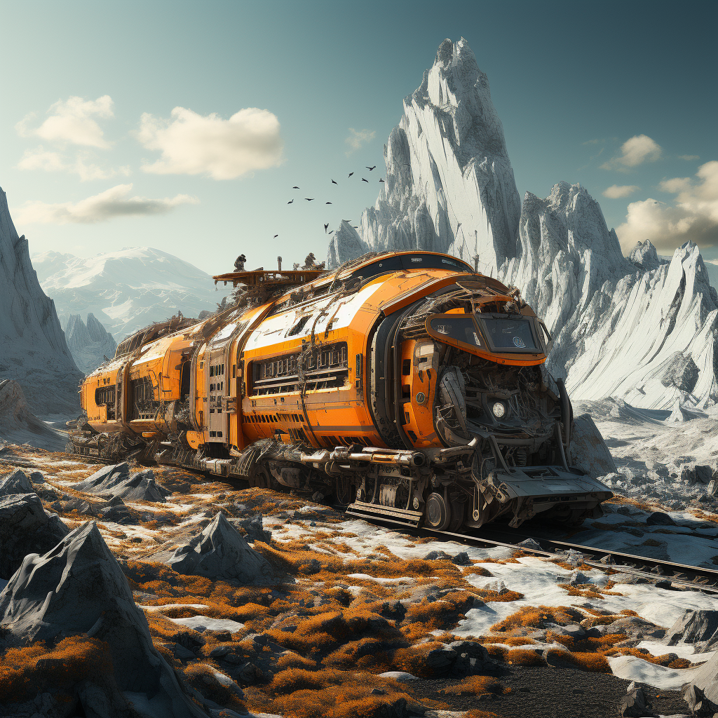 Futuristic Space Ship near glaciers