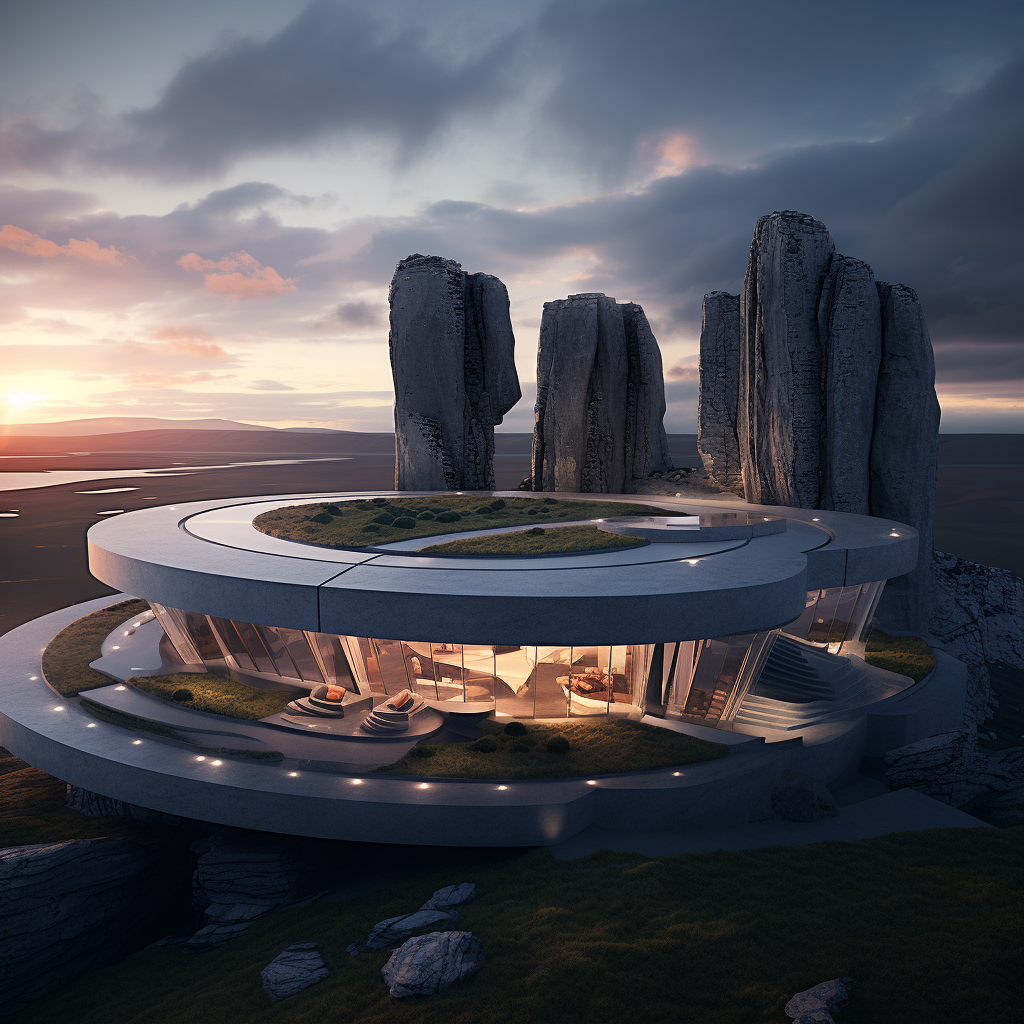 Futuristic Stonehenge-Inspired Cliffside House