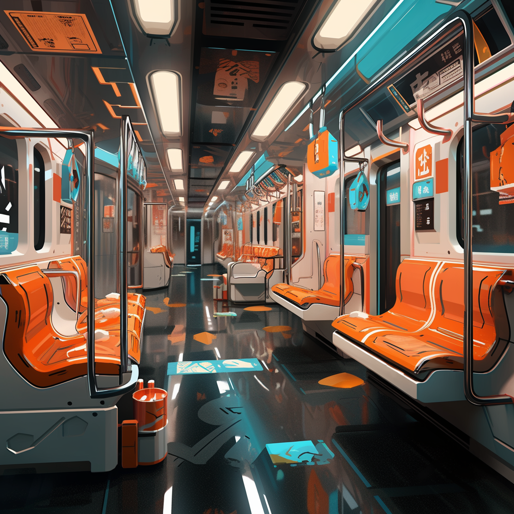 Futuristic subway train interior with chair design