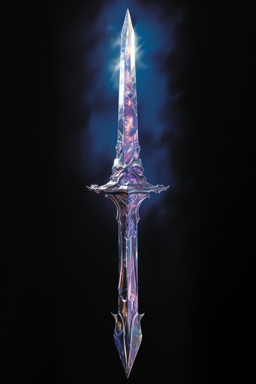 Futuristic sword with metallic, gray, and lilac colors