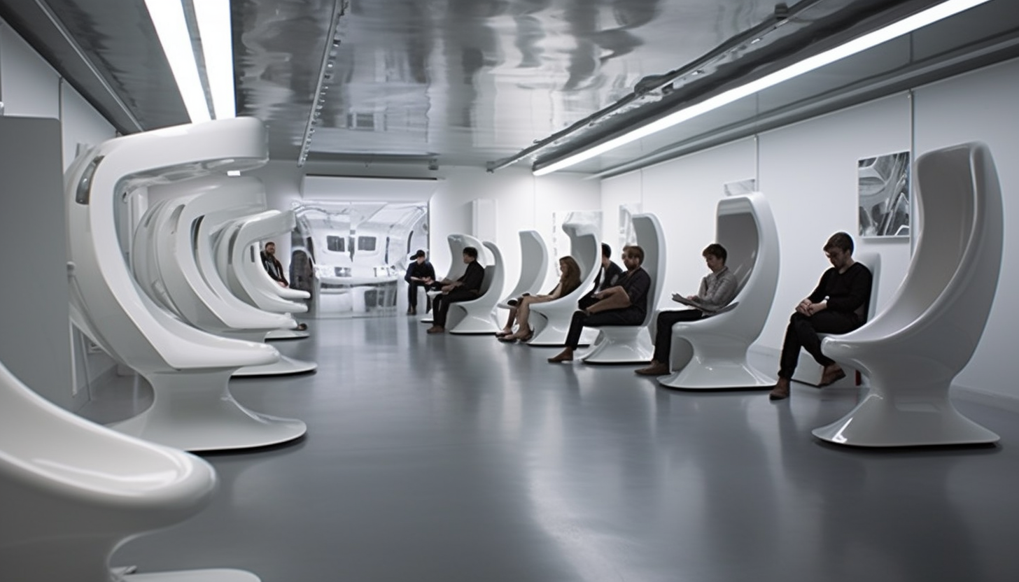 Futuristic time travel chairs in a modern room