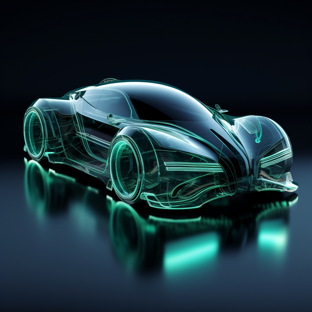 Transparent Glass Car on Dark Background