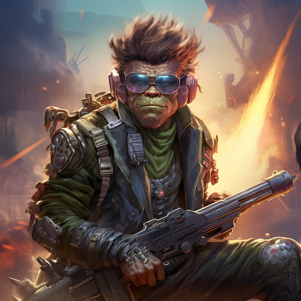 Fierce futuristic troll mercenary in comic art