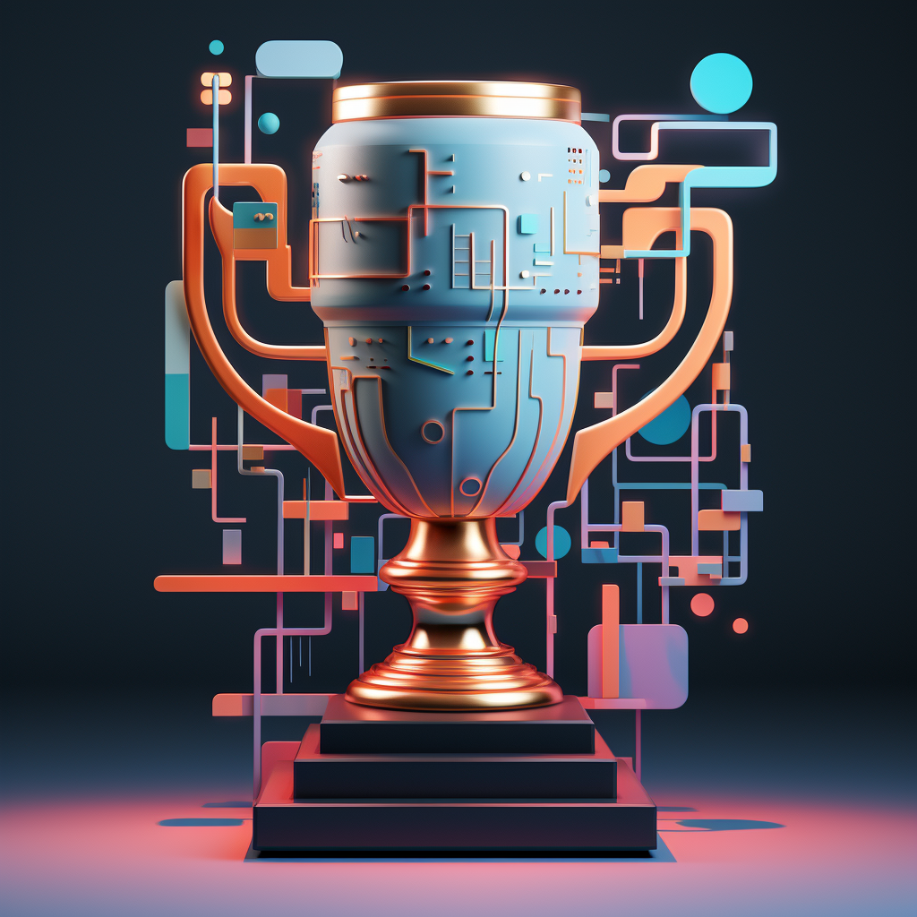 Futuristic trophy pattern digital robotic postmodernism