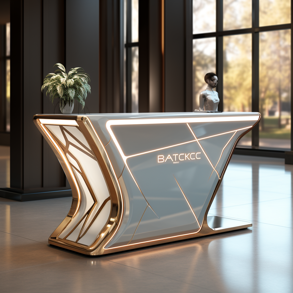 Artistic metal concierge desk in upscale office