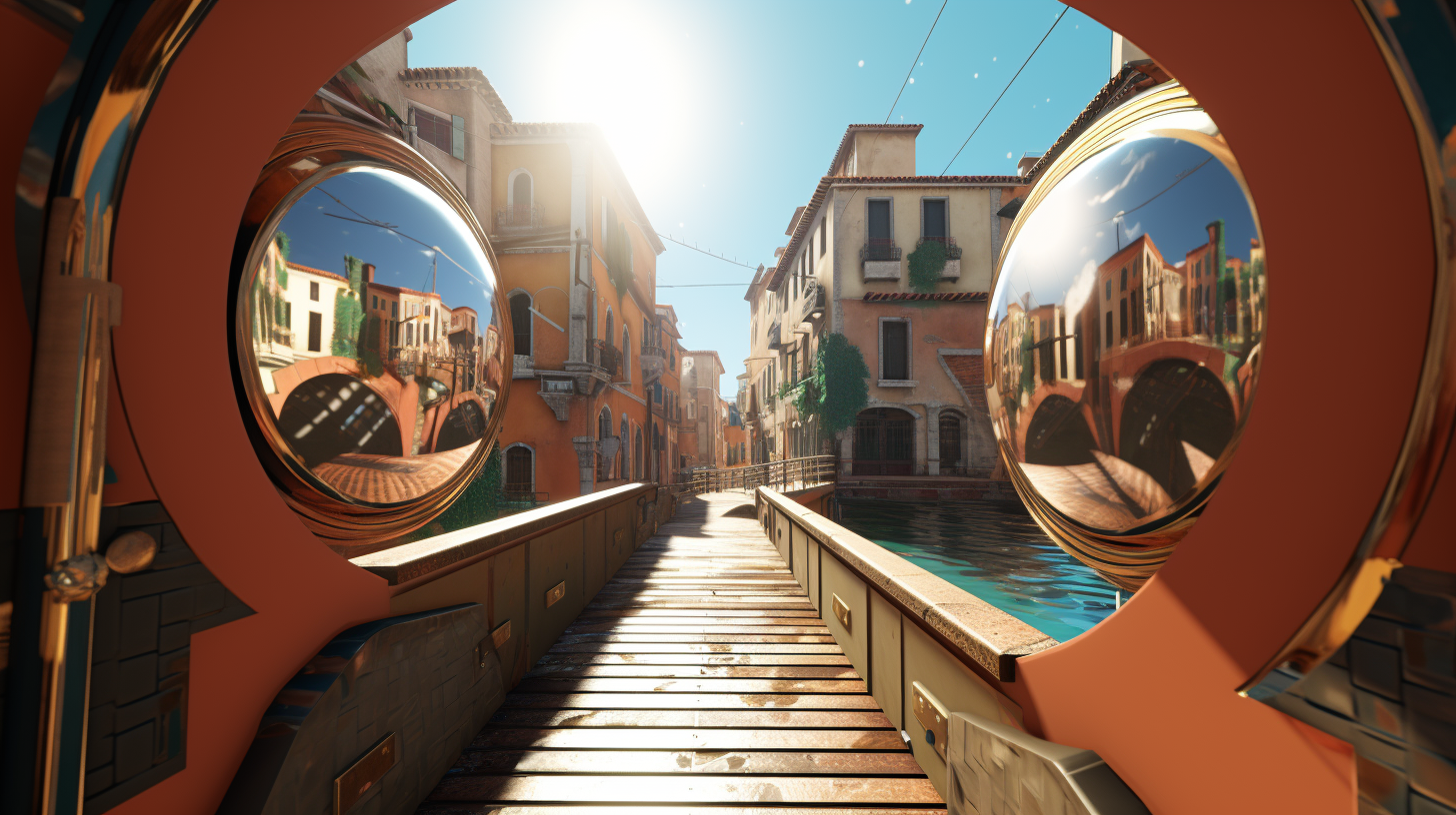 VR time travel game in futuristic Venice