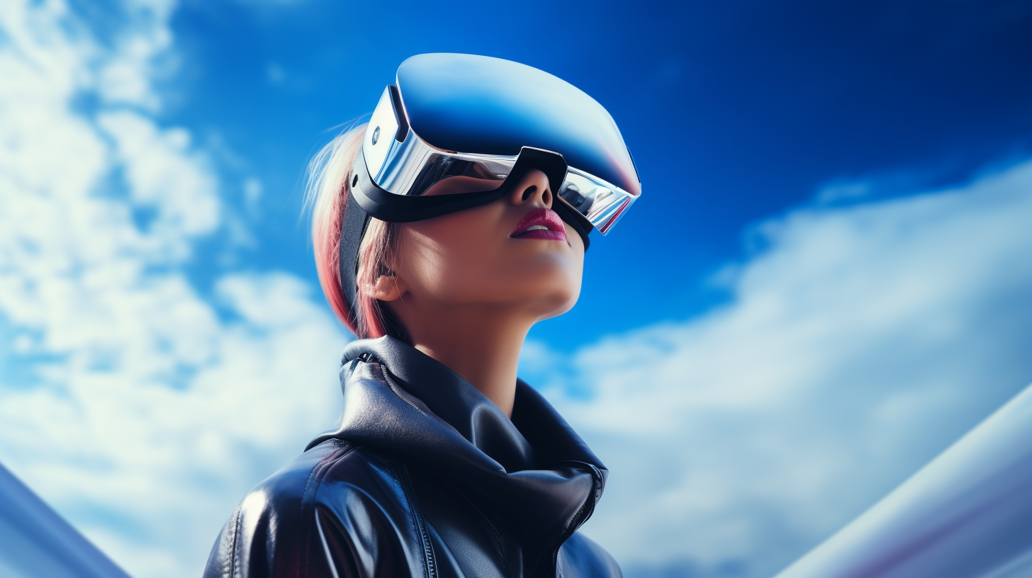 Beautiful woman wearing virtual reality goggles