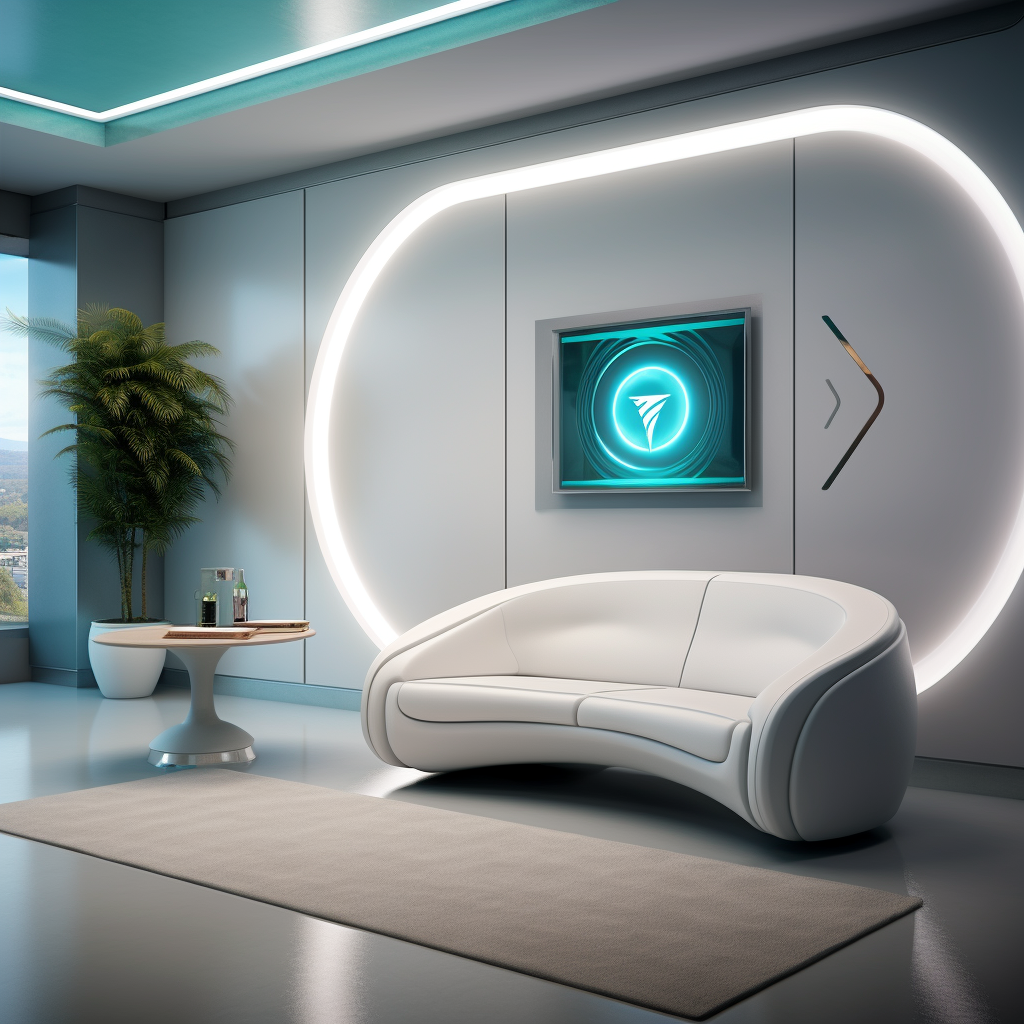 Futuristic waiting room with two doors