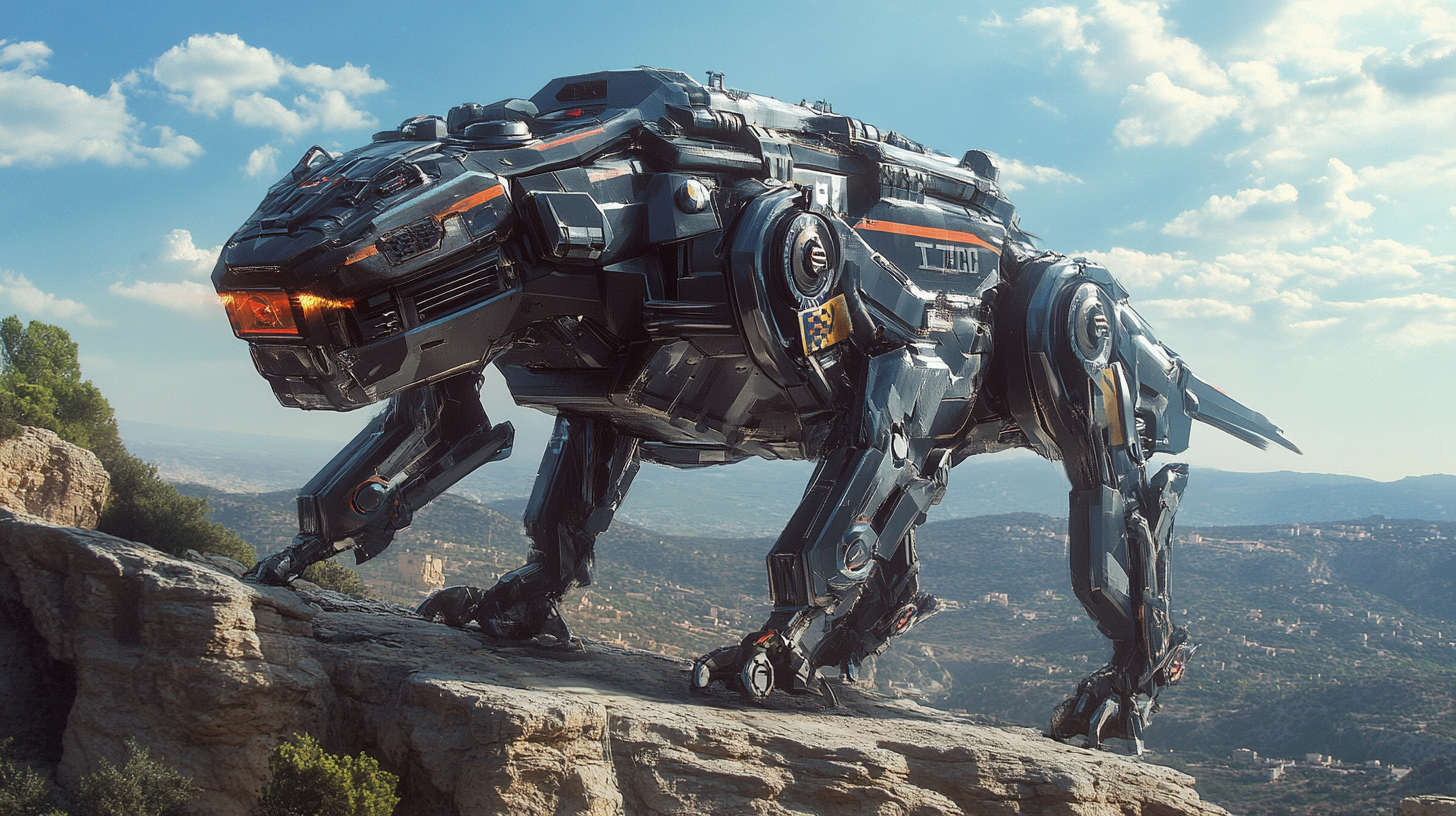 futuristic war machine on cliff