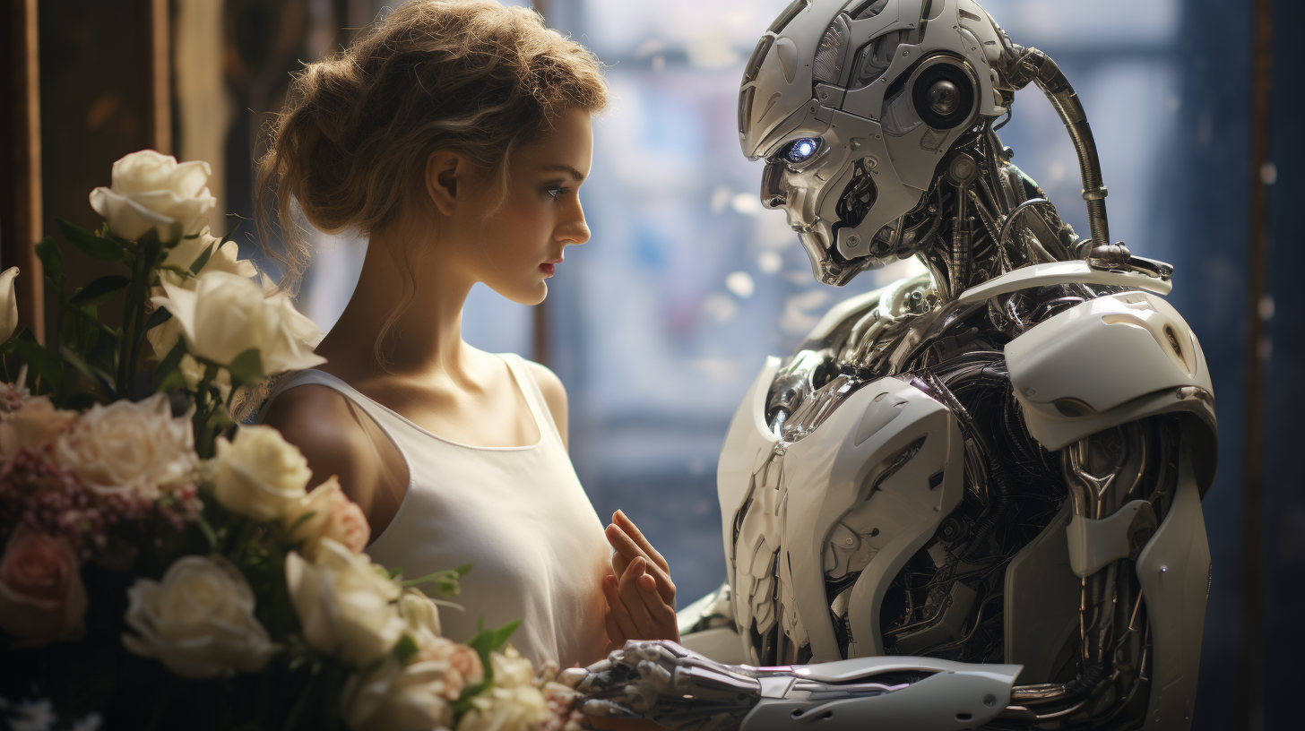 Wedding of Android Robot and Woman