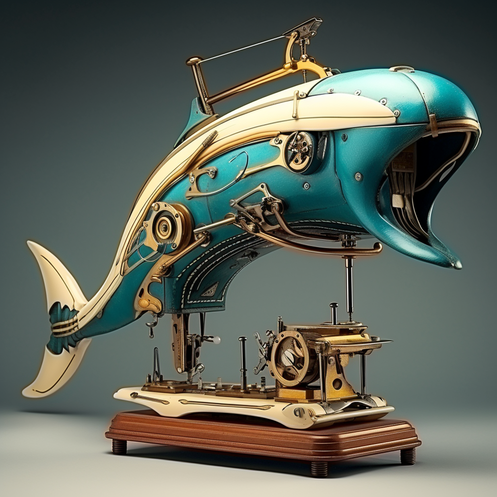 Whale-shaped futuristic sewing machine