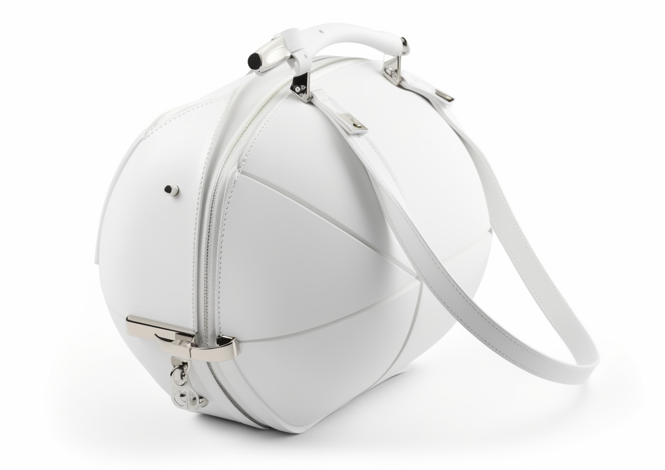 Elegant futuristic white metal bag with detachable strap