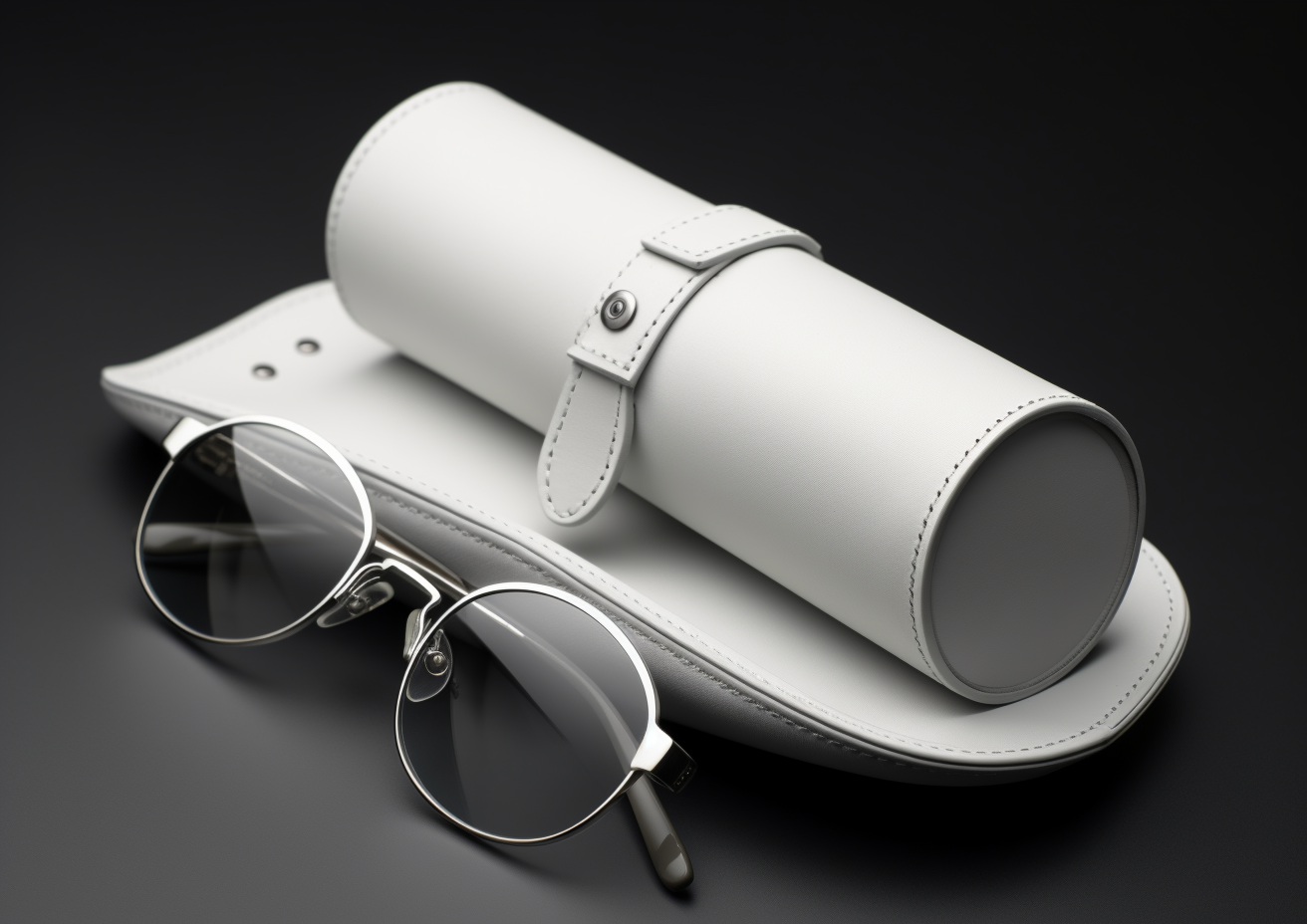 Elegant white glasses case with futuristic details