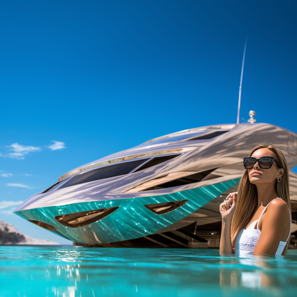 Futuristic wood yacht with pool in Saint Tropez