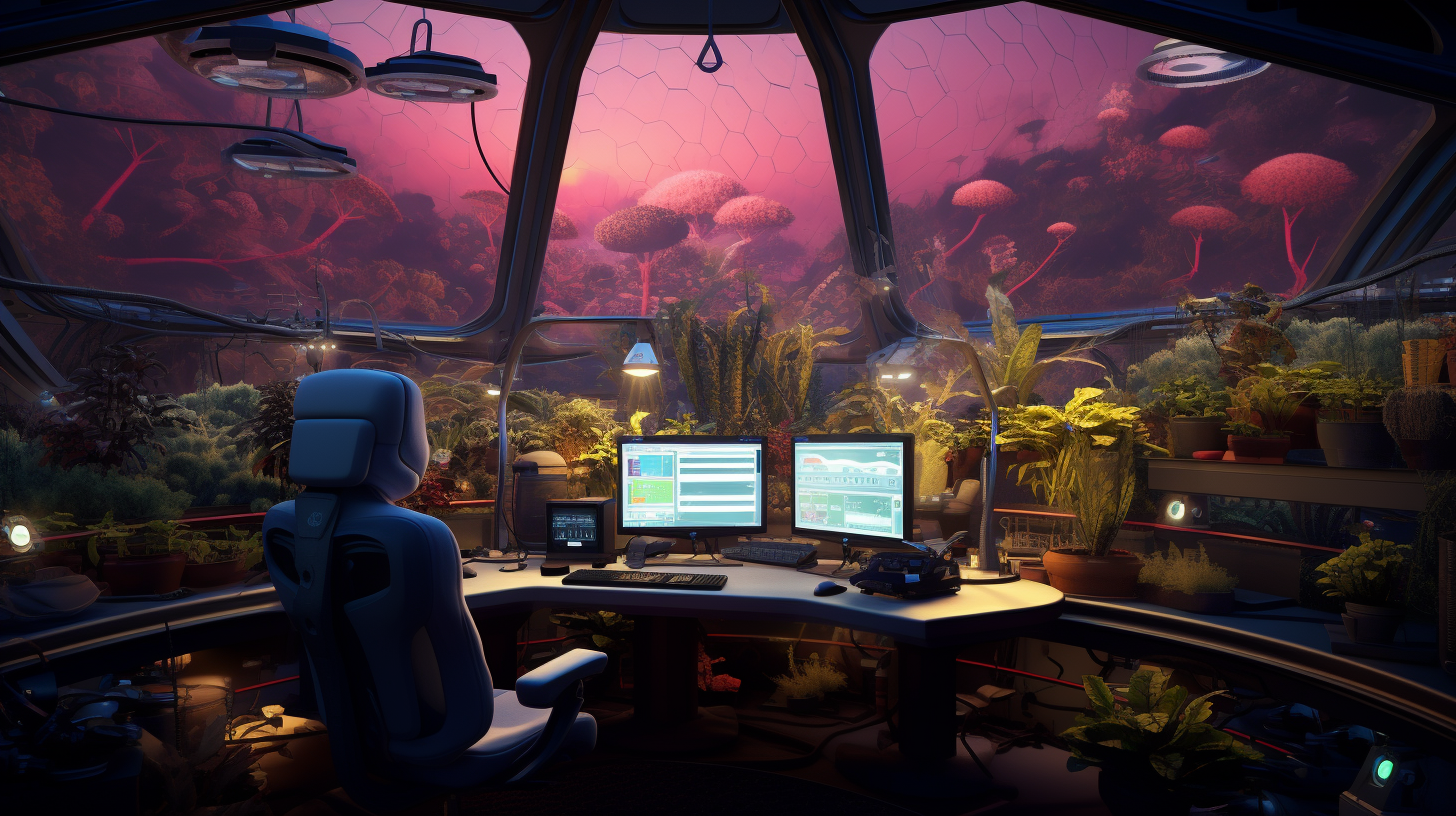 Futuristic workstation in weed plantation