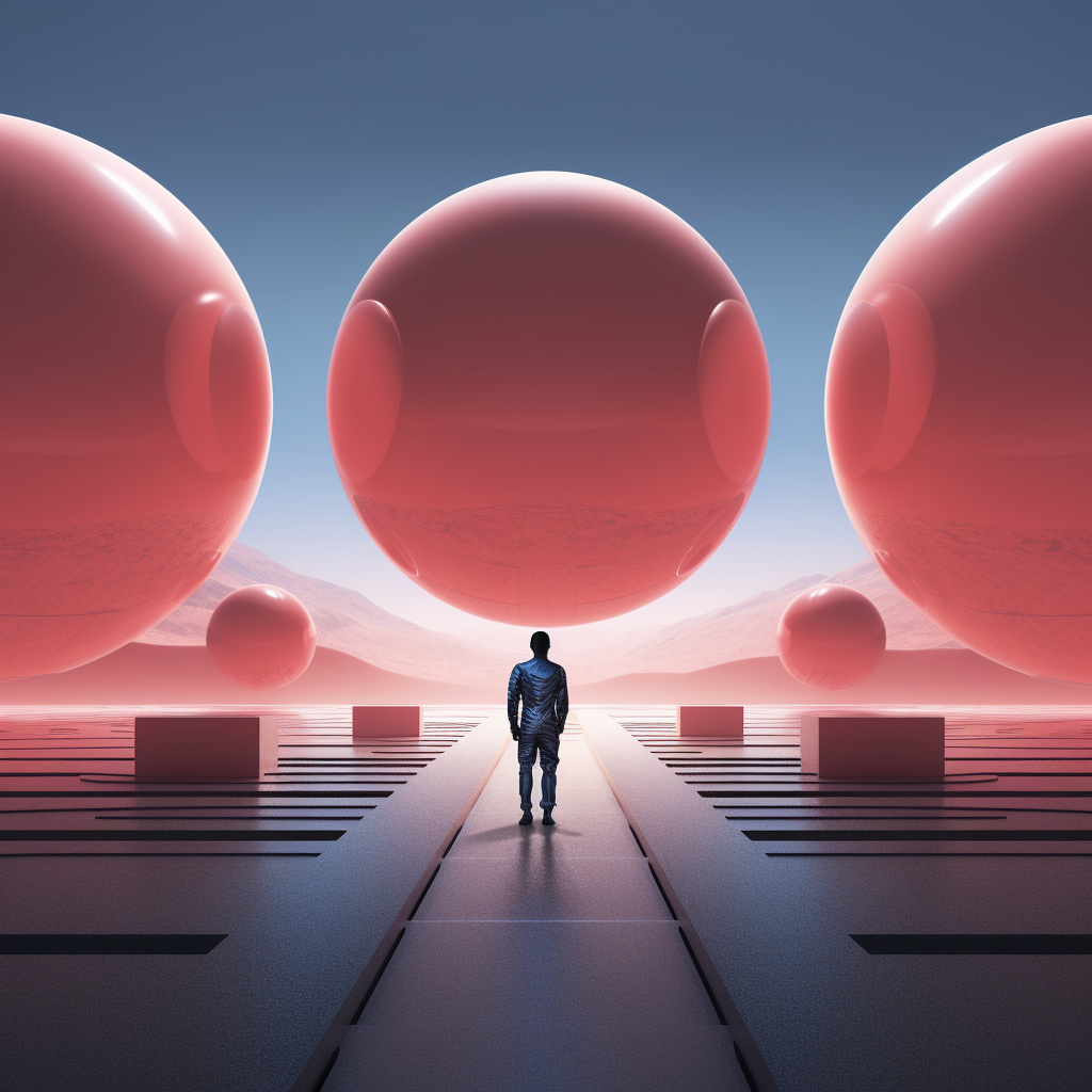 Futuristic album art on solid background