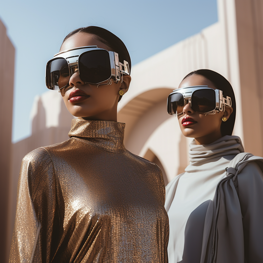 Minimal Futuristic Muslim Costumes with Golden AR Glasses