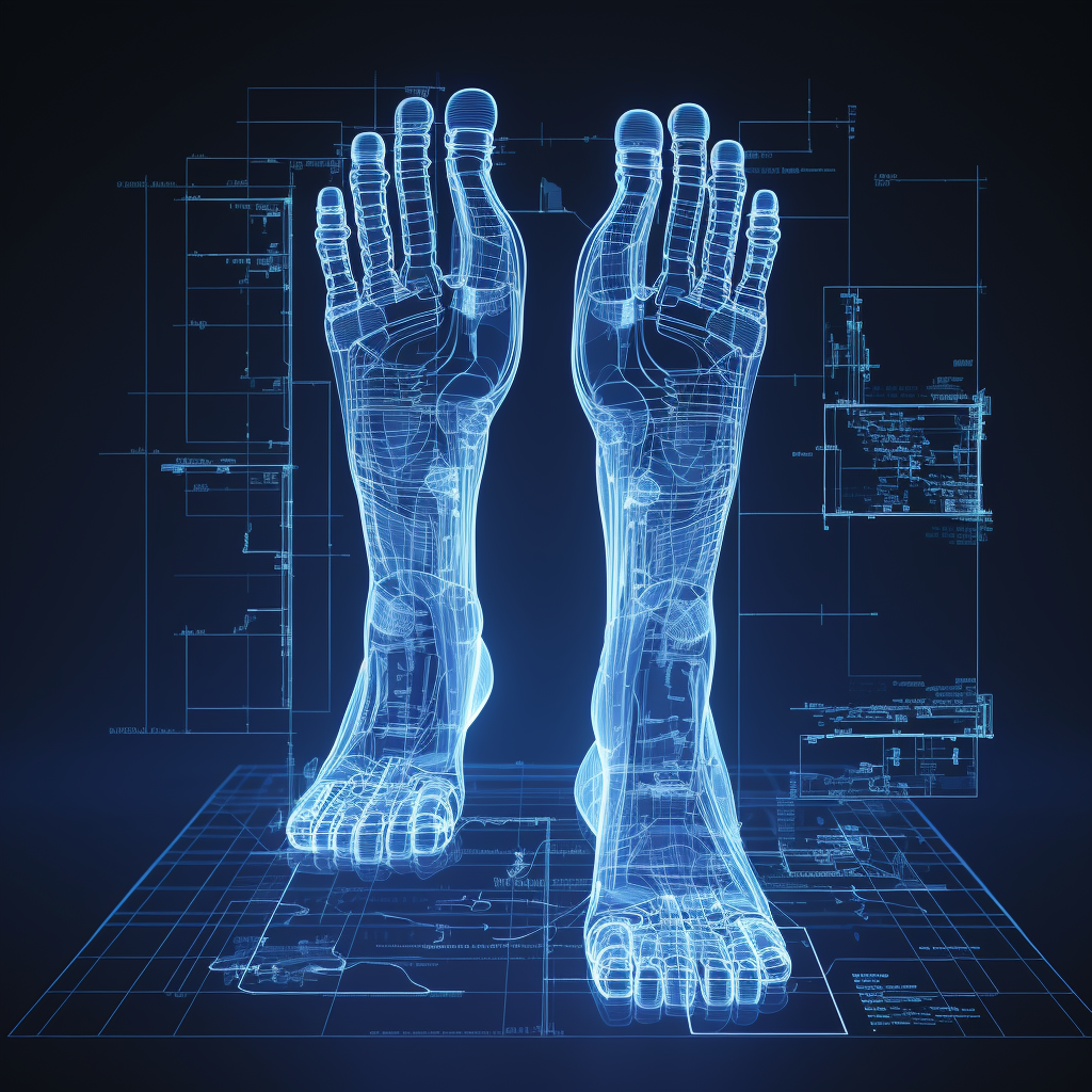 Futuristic Cyber Foot Blueprint Design