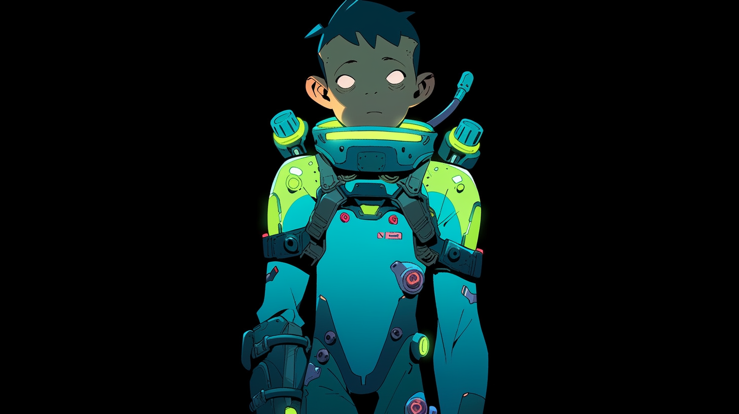 Young Futuristic Asian Sci-Fi Hero in Spacesuit