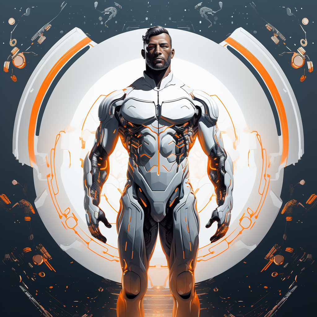 Muscular man in futuristic astronaut attire  ?