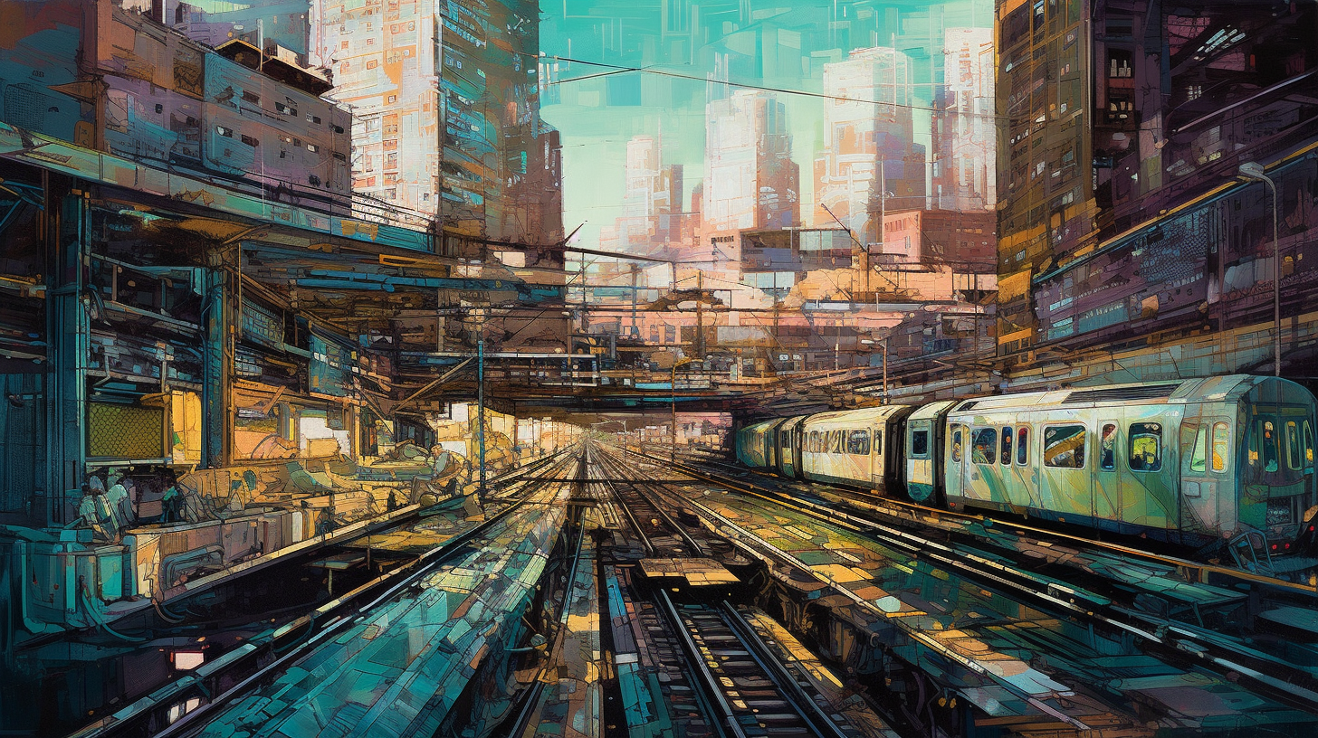 Vibrant Painting of Futuristic City Buildings