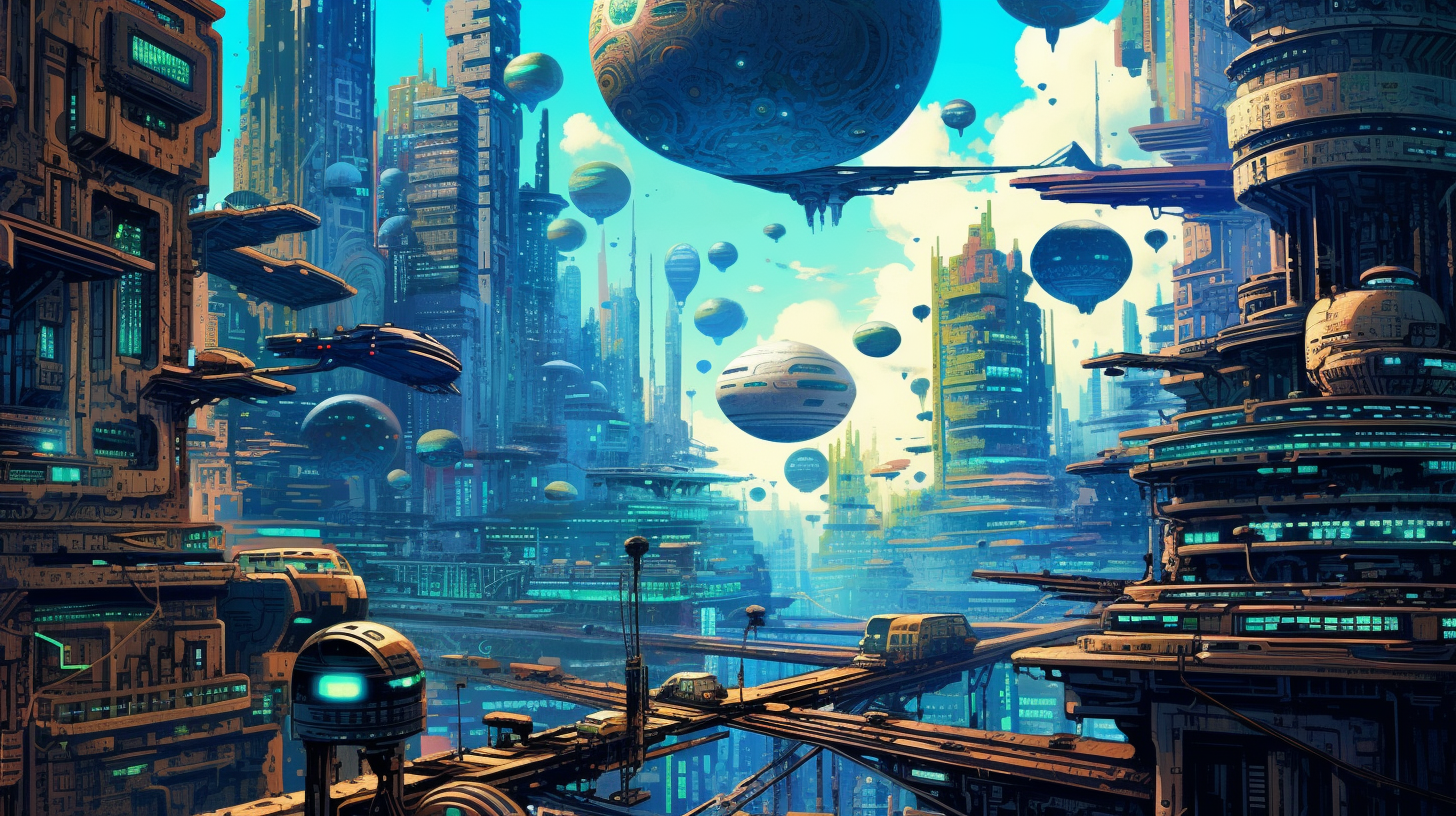 Futuristic city with flying cars