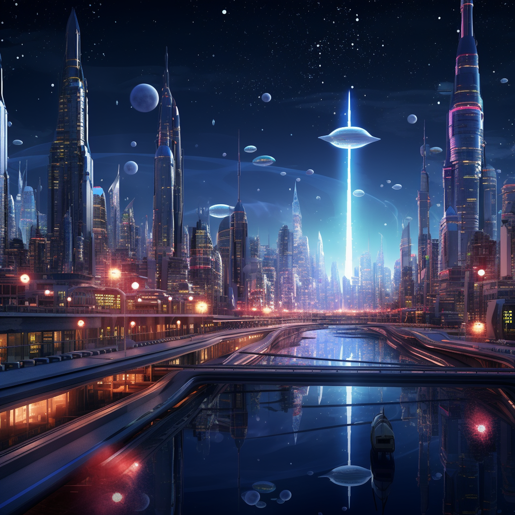 Cityscape in the Futuristic Night