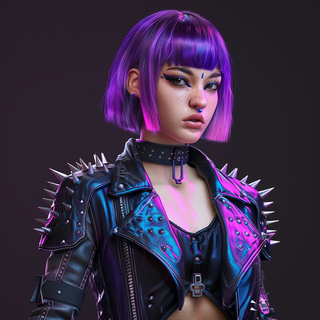 Female character in cyberpunk aesthetic