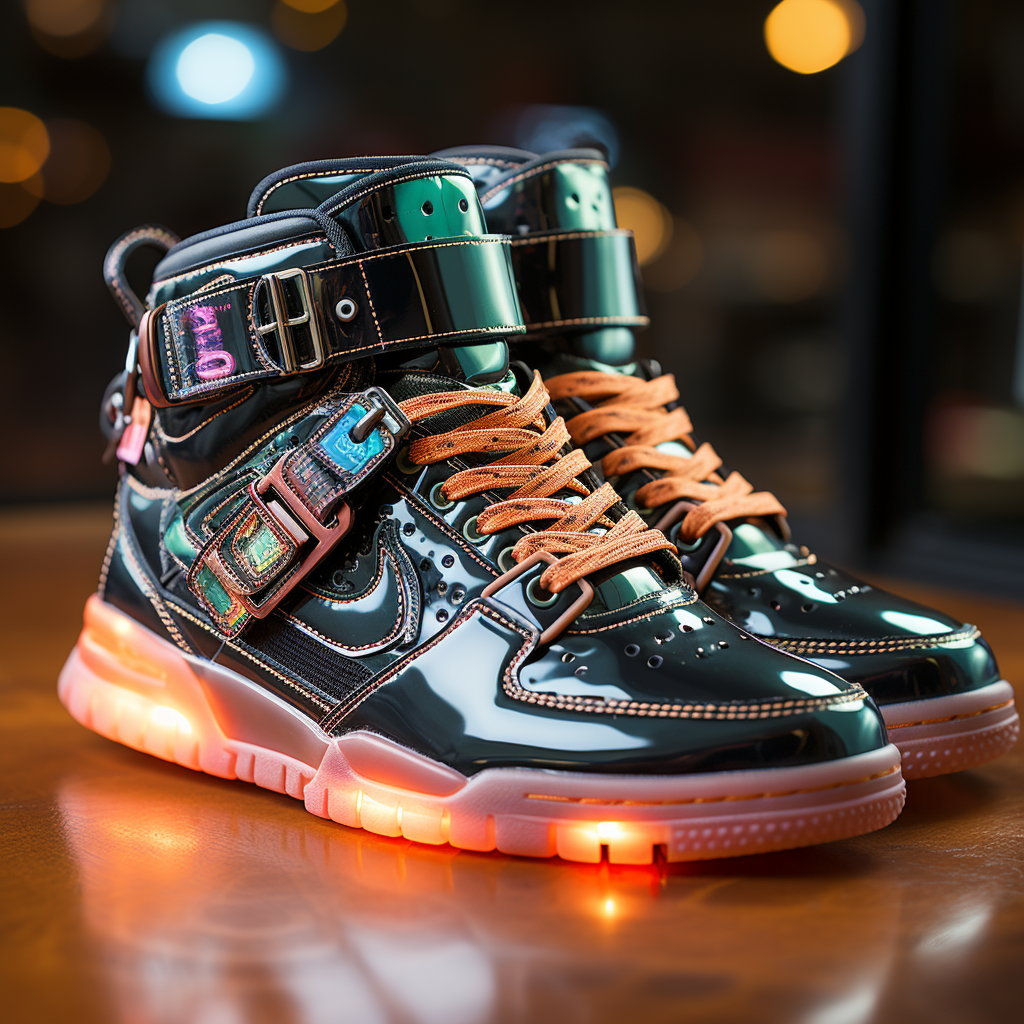 Futuristic cyberpunk sneaker on neon-lit surface