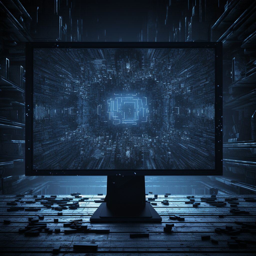 Detailed futuristic monitor with blue crystals