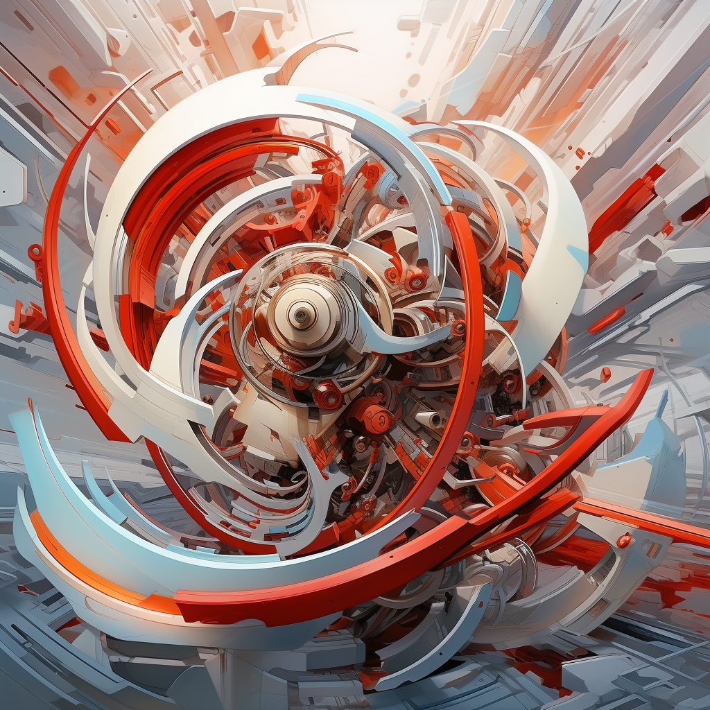 Abstract futuristic engine with dynamic interlocking elements