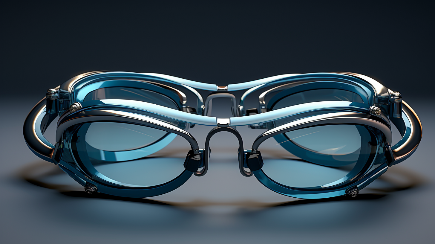 Futuristic eyeglasses in blueish gunmetal