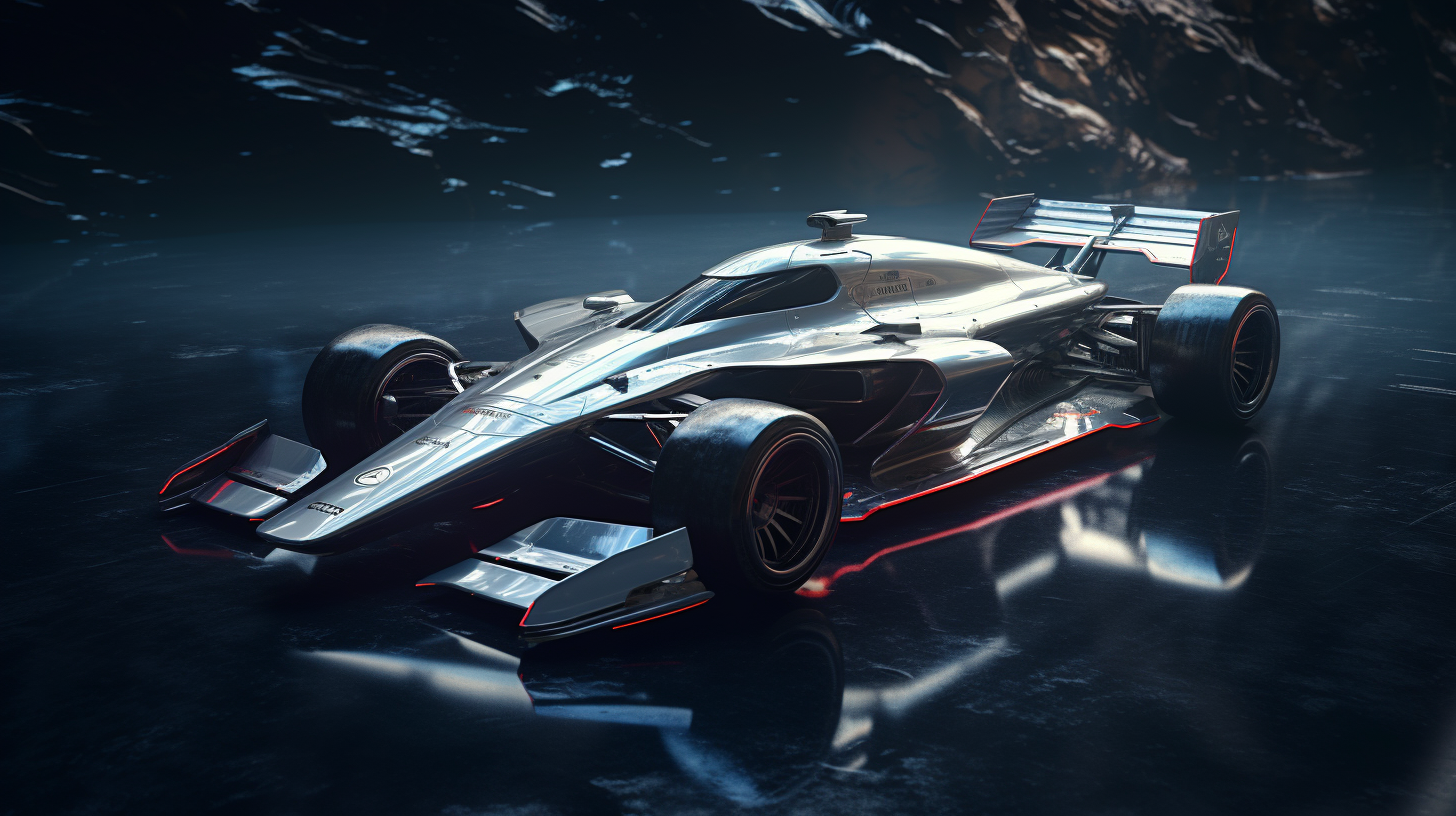 Futuristic Formula One car with laser headlights