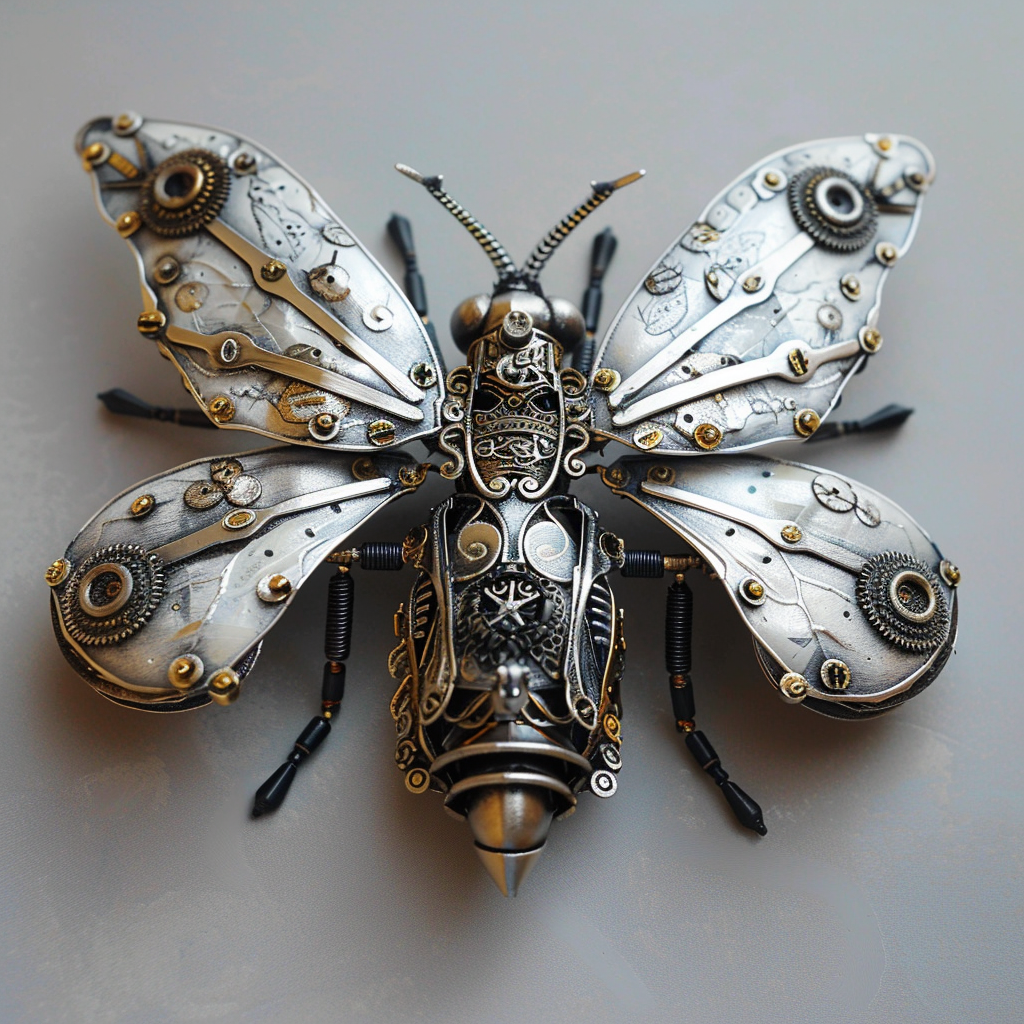 Shiny futuristic metal moth design