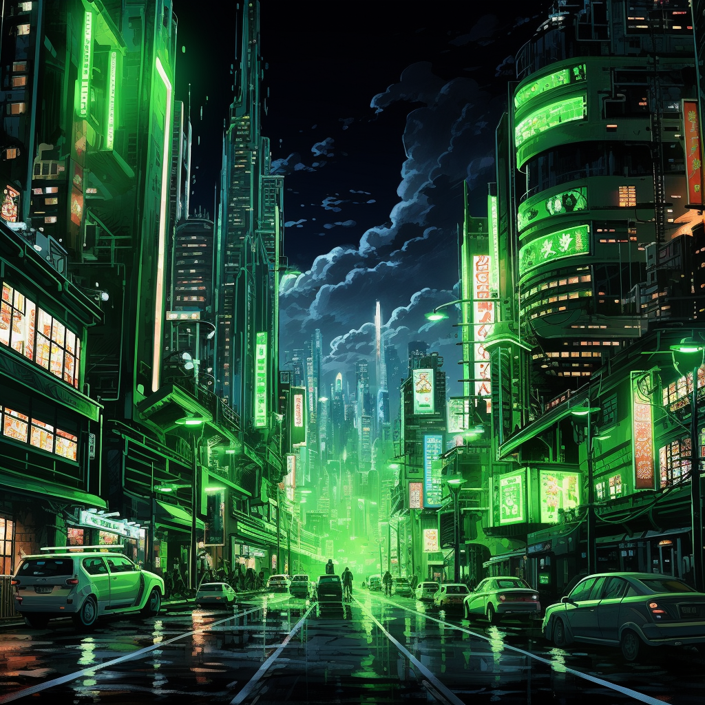 Futuristic neon city with giant marquee