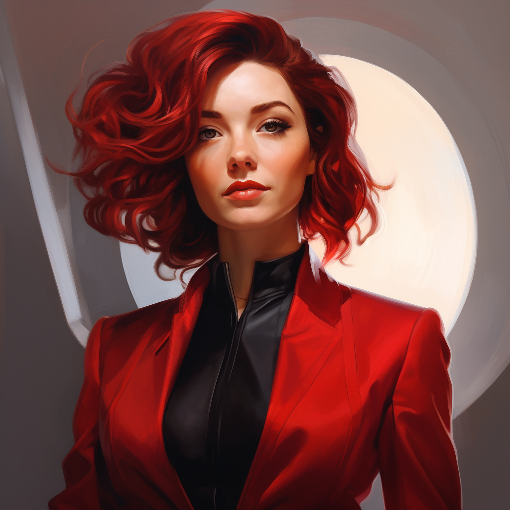 Stylish woman in futuristic red and black suit