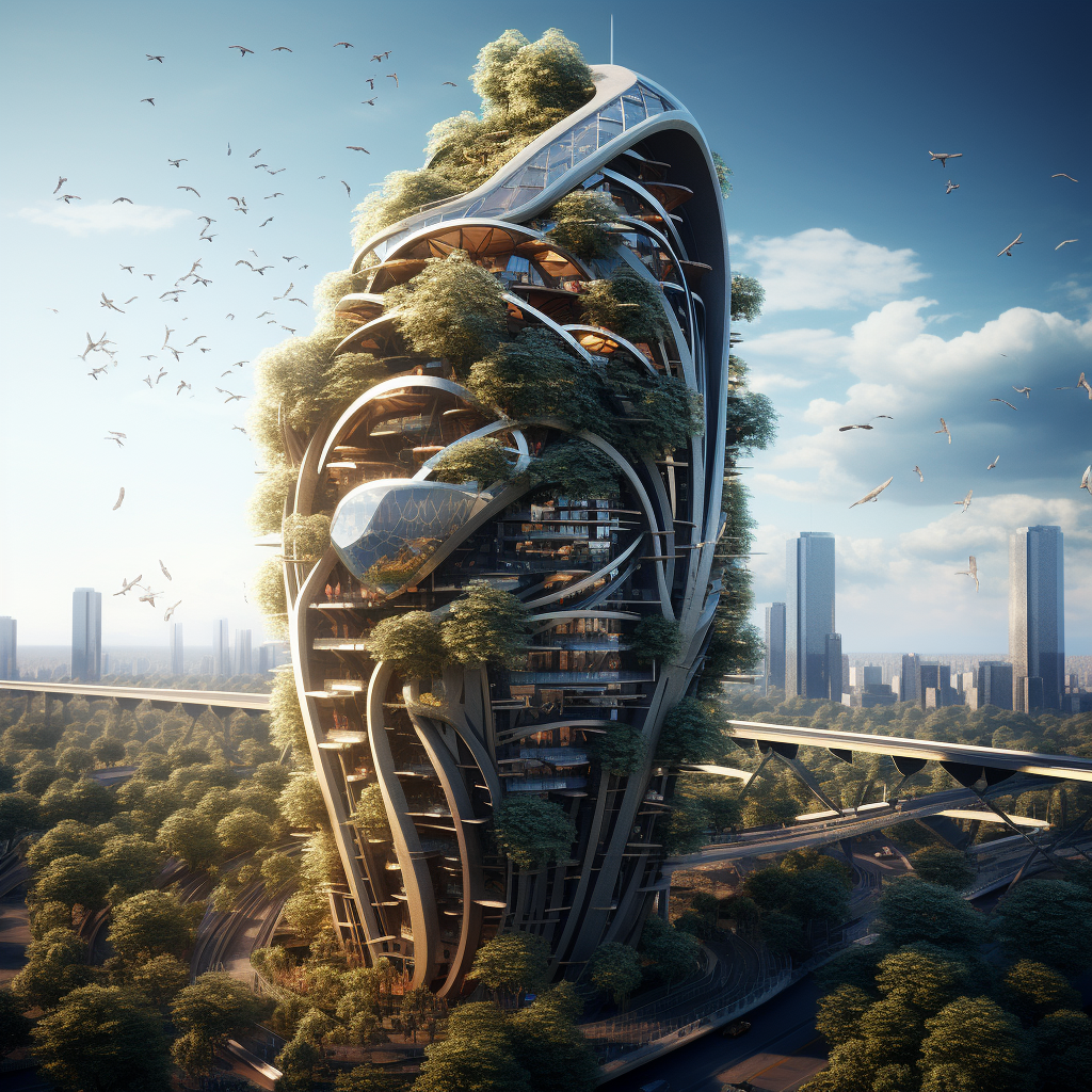 Futuristic skyscraper with birdnest concept