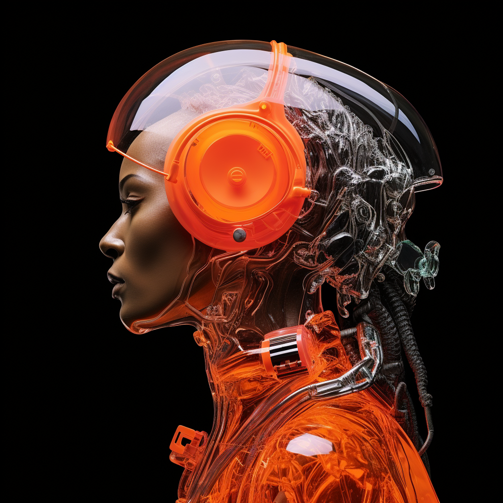 Futuristic Space Astronaut M-1 in Scarlett Orange Suit