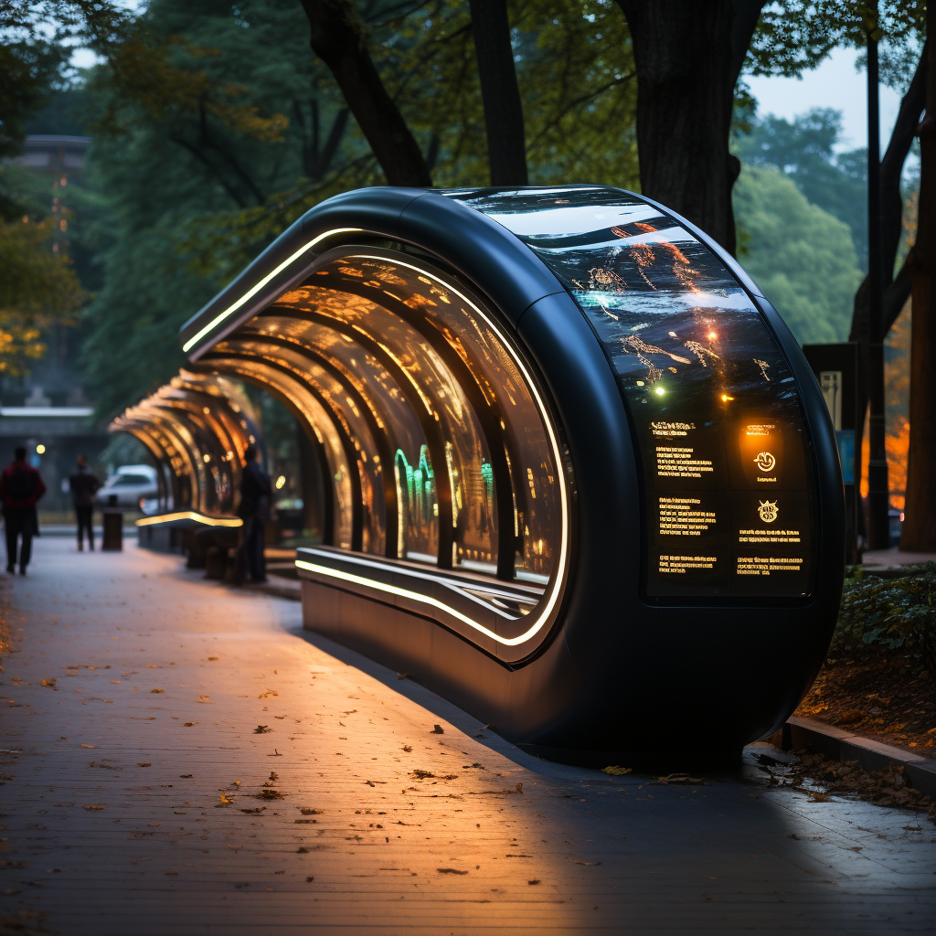 Interactive wayfinding signboard in futuristic park design