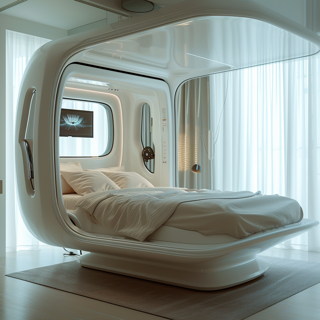 Futuristic white bed with latest technology