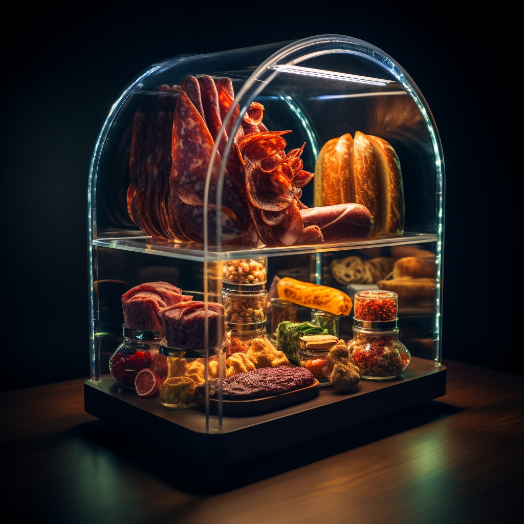 Wax Model of Charcuterie Board displayed in futuristic sci-fi museum