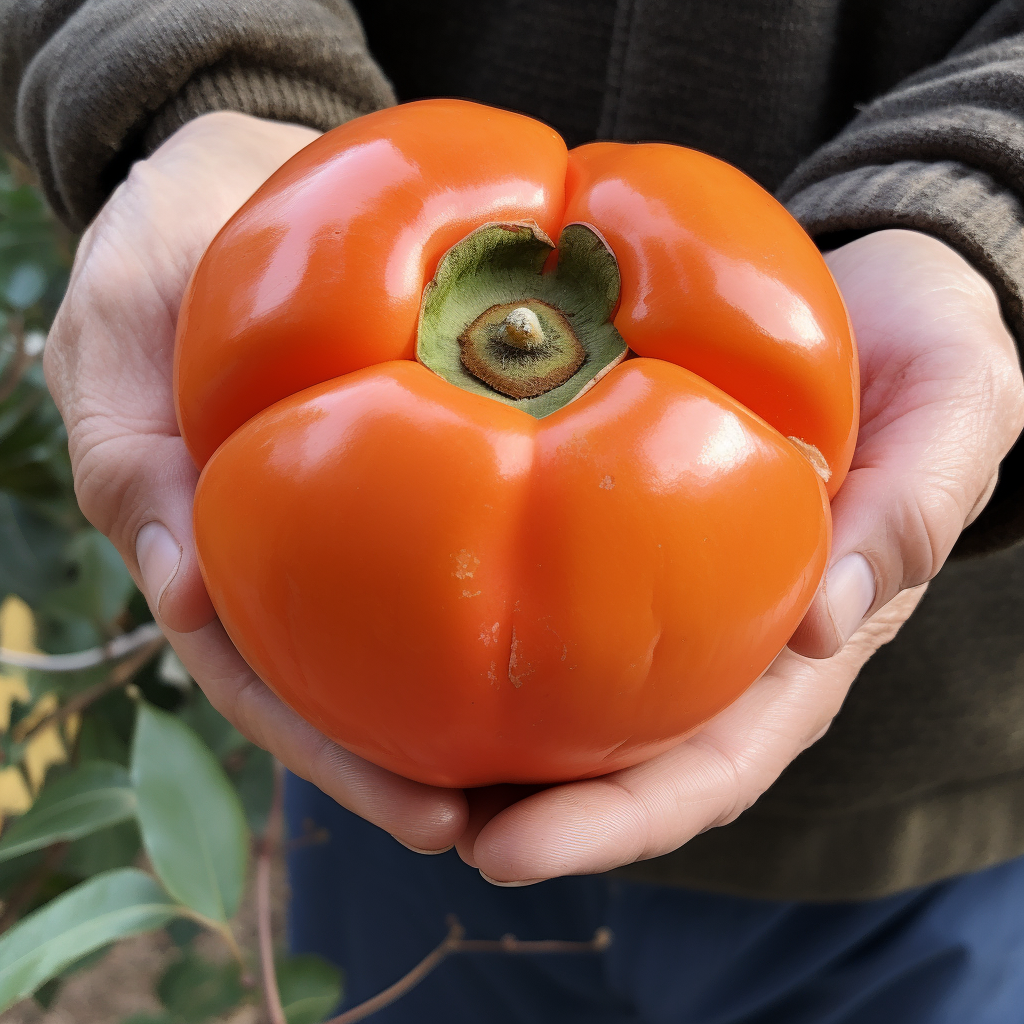 Fresh Fuyu Persimmon With Hands