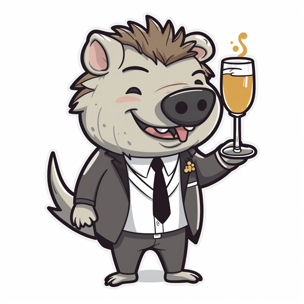 Fuzzy warthog with martini and toast