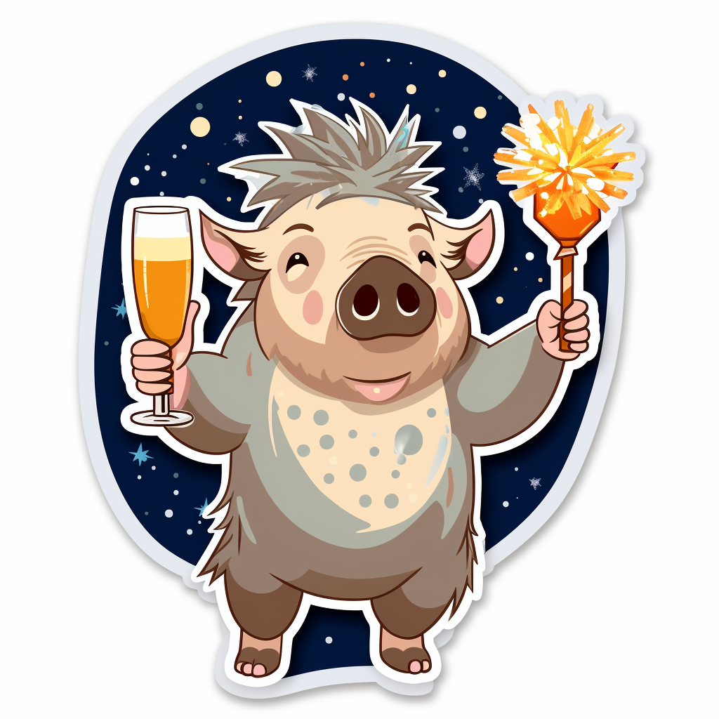 Cute warthog toasting with martini glass