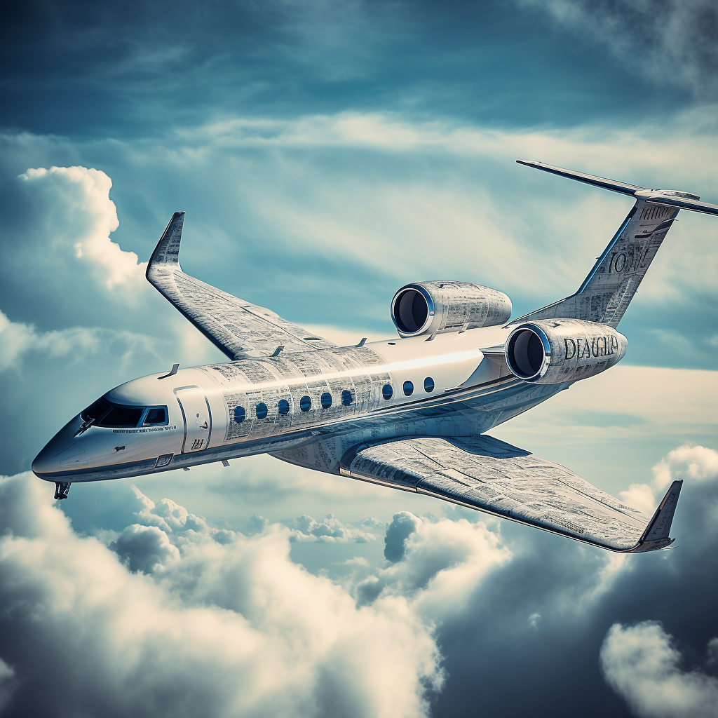 Gulfstream G650 airplane with newspaper livery in blue skies