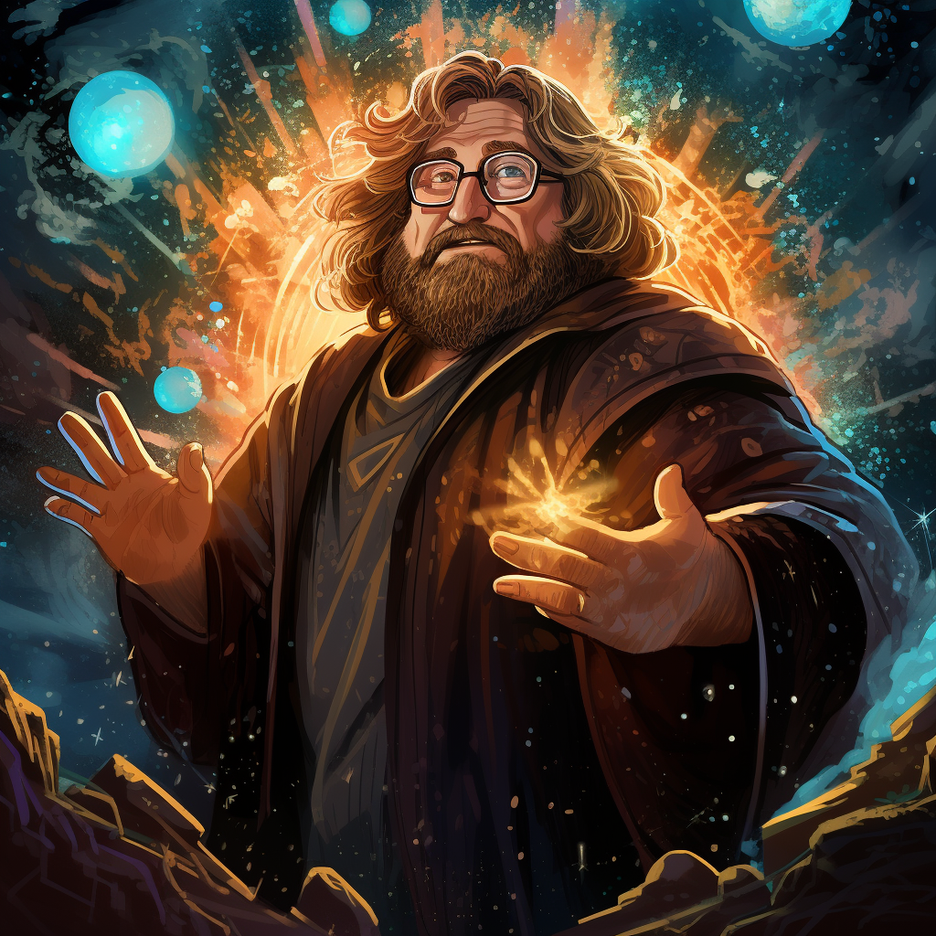 Gabe Newell as a powerful wizard